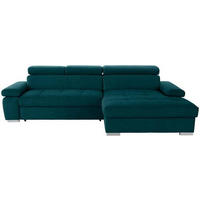 ECKSOFA in Velours Dunkelgrün  - Dunkelgrün/Silberfarben, Design, Holz/Textil (292/183cm) - Livetastic
