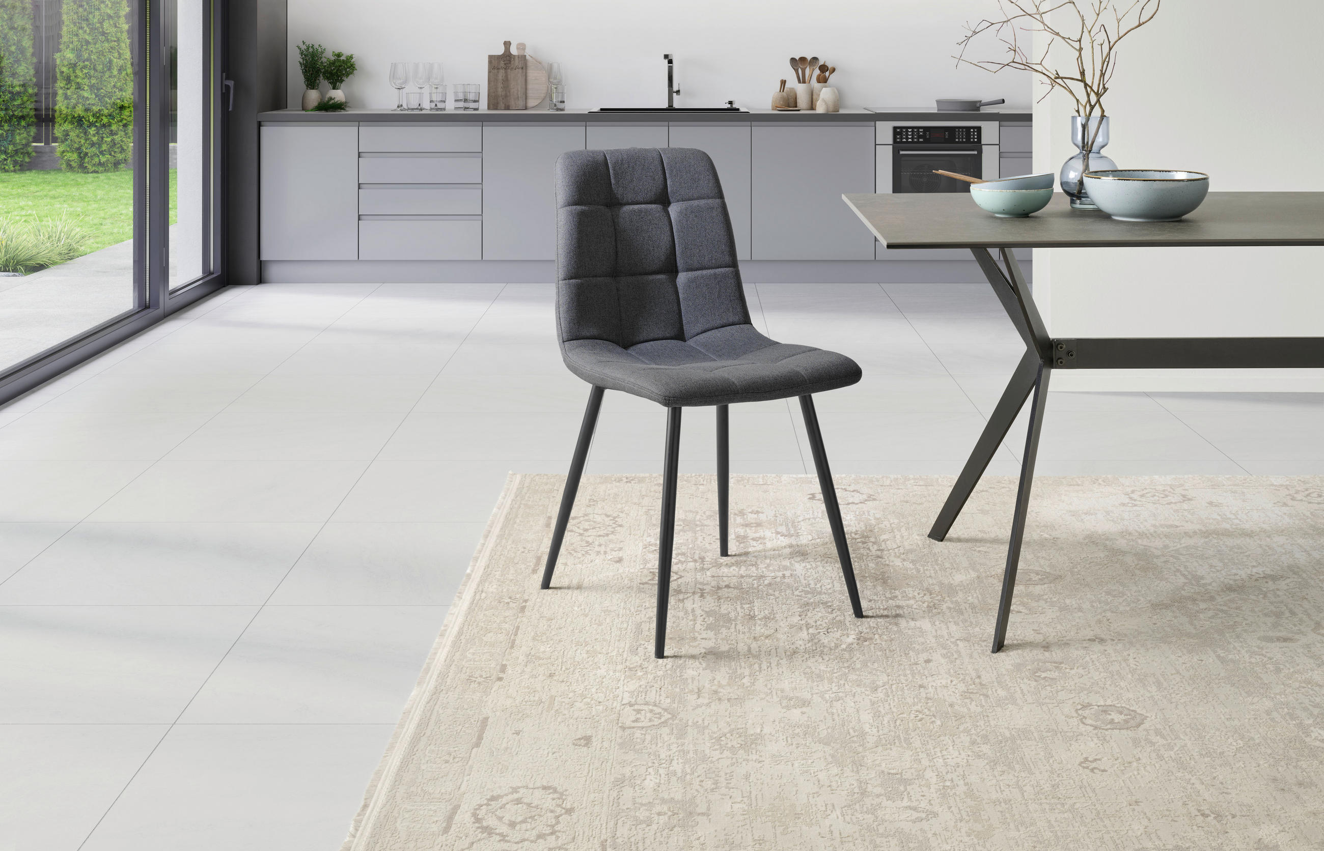 VIERFUßSTUHL  in Eisen Leinenoptik Holz, Metall, Textil  - Schwarz/Grau, KONVENTIONELL, Holz/Textil (44,5/86/54,5cm) - Livetastic