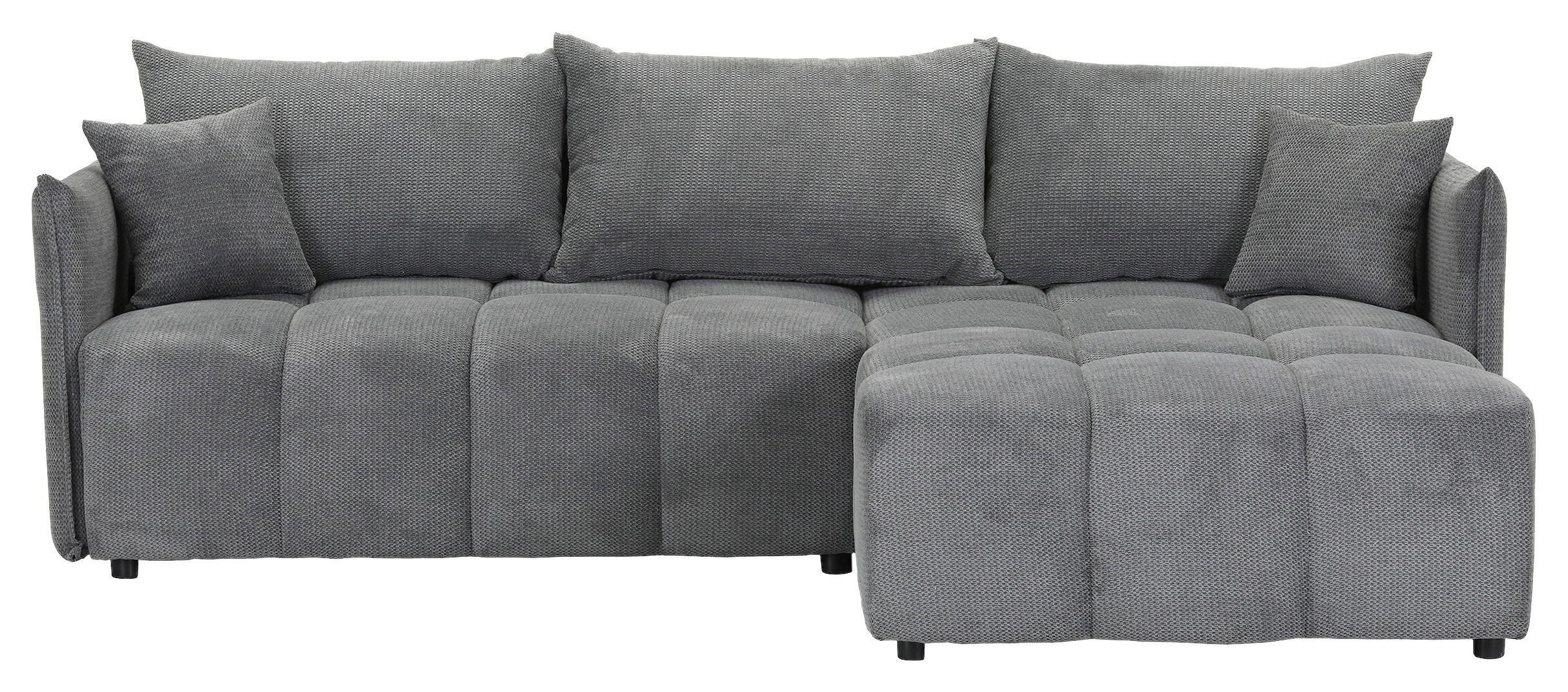 ECKSOFA Grau Plüsch Zierkissen, Rückenkissen, Bettkasten, Schlaffunktion, Rücken echt, Liegefläche im Originalstoff  - Schwarz/Grau, KONVENTIONELL, Kunststoff/Textil (253/192cm) - Carryhome