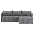 ECKSOFA Grau Plüsch Zierkissen, Rückenkissen, Bettkasten, Schlaffunktion, Rücken echt, Liegefläche im Originalstoff  - Schwarz/Grau, KONVENTIONELL, Kunststoff/Textil (253/192cm) - Carryhome