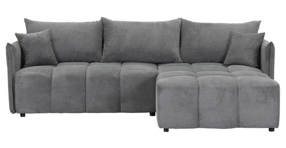 ECKSOFA Grau Plüsch Zierkissen, Rückenkissen, Bettkasten, Schlaffunktion, Rücken echt, Liegefläche im Originalstoff  - Schwarz/Grau, KONVENTIONELL, Kunststoff/Textil (253/192cm) - Carryhome