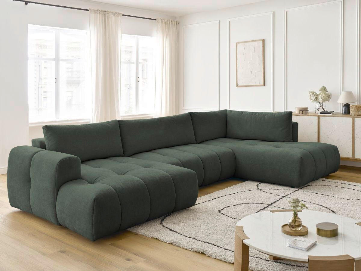 WOHNLANDSCHAFT  FUJI  Grün Leinenoptik  - Schwarz/Grün, MODERN, Kunststoff/Textil (160/377/204cm)