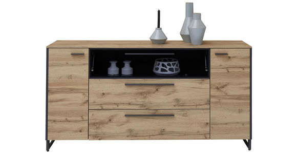 SIDEBOARD Grau, Eichefarben Befestigungsmaterial, Einlegeböden  - Eichefarben/Grau, Trend, Glas/Holzwerkstoff (179,4/91,3/40cm) - Hom`in