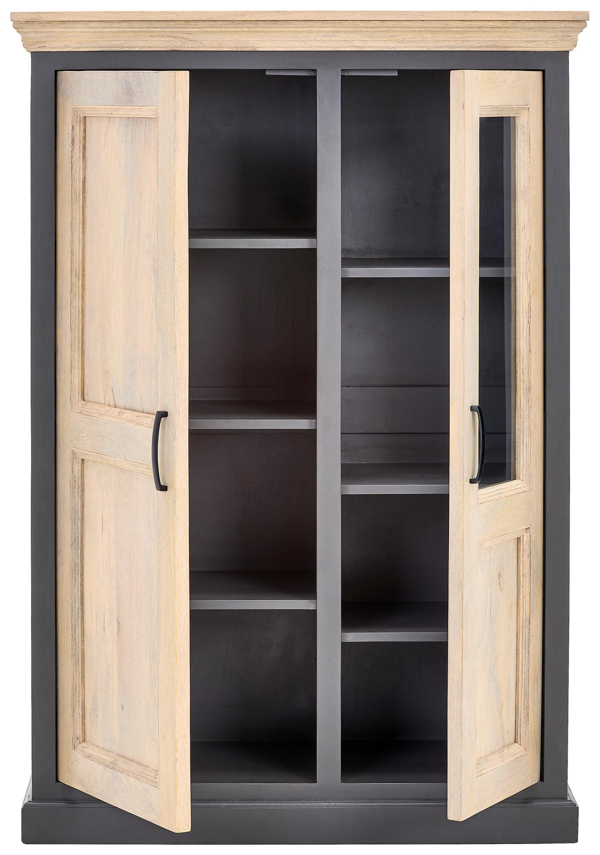 HIGHBOARD Kigali  in 100/145/40 cm  - Schwarz/Naturfarben, Natur, Glas/Holz (100/145/40cm) - Livetastic