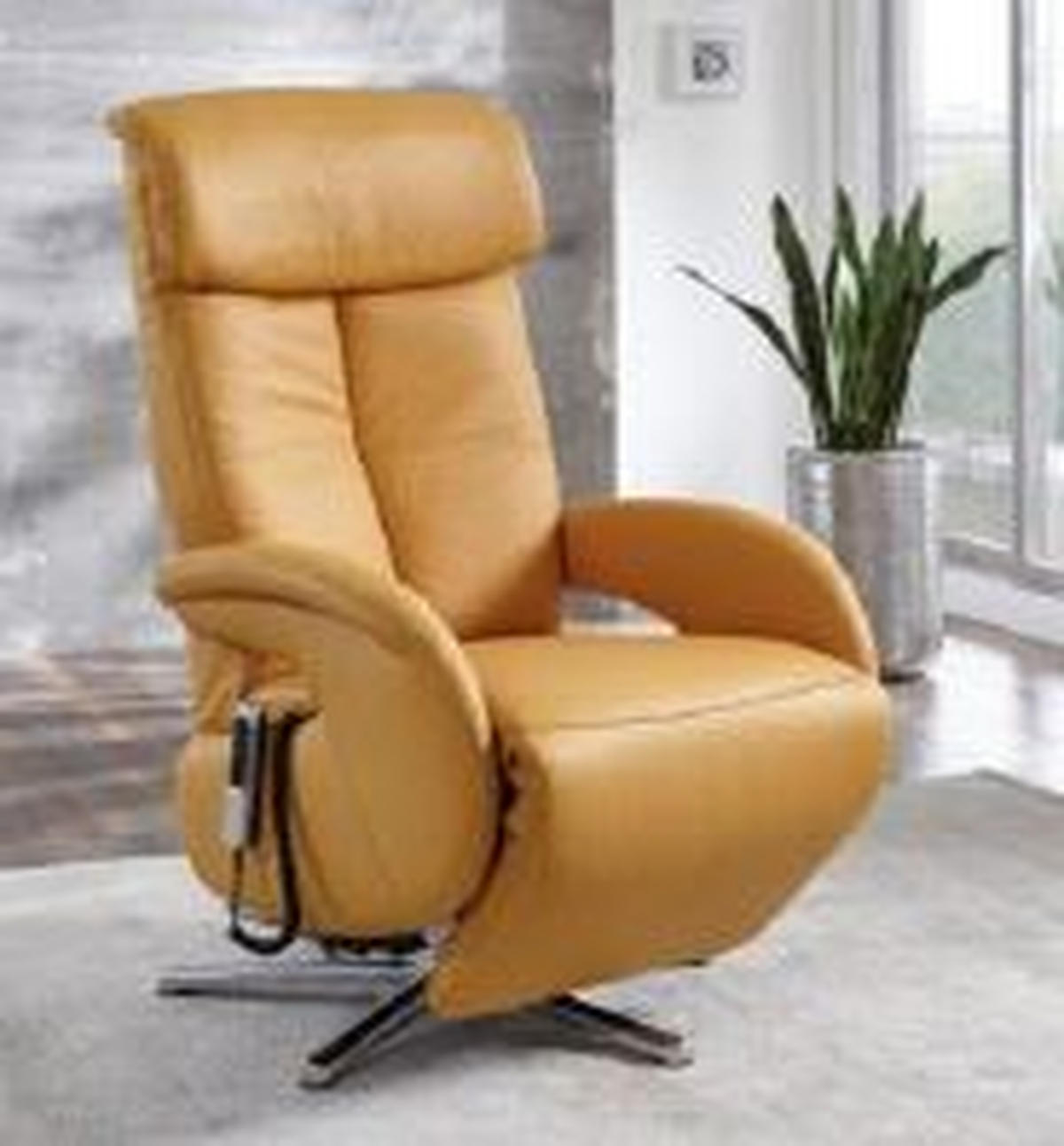 RELAXSESSEL Echtleder Relaxfunktion    - Chromfarben/Currygelb, Design, Leder/Metall (70/112/80cm) - Cantus