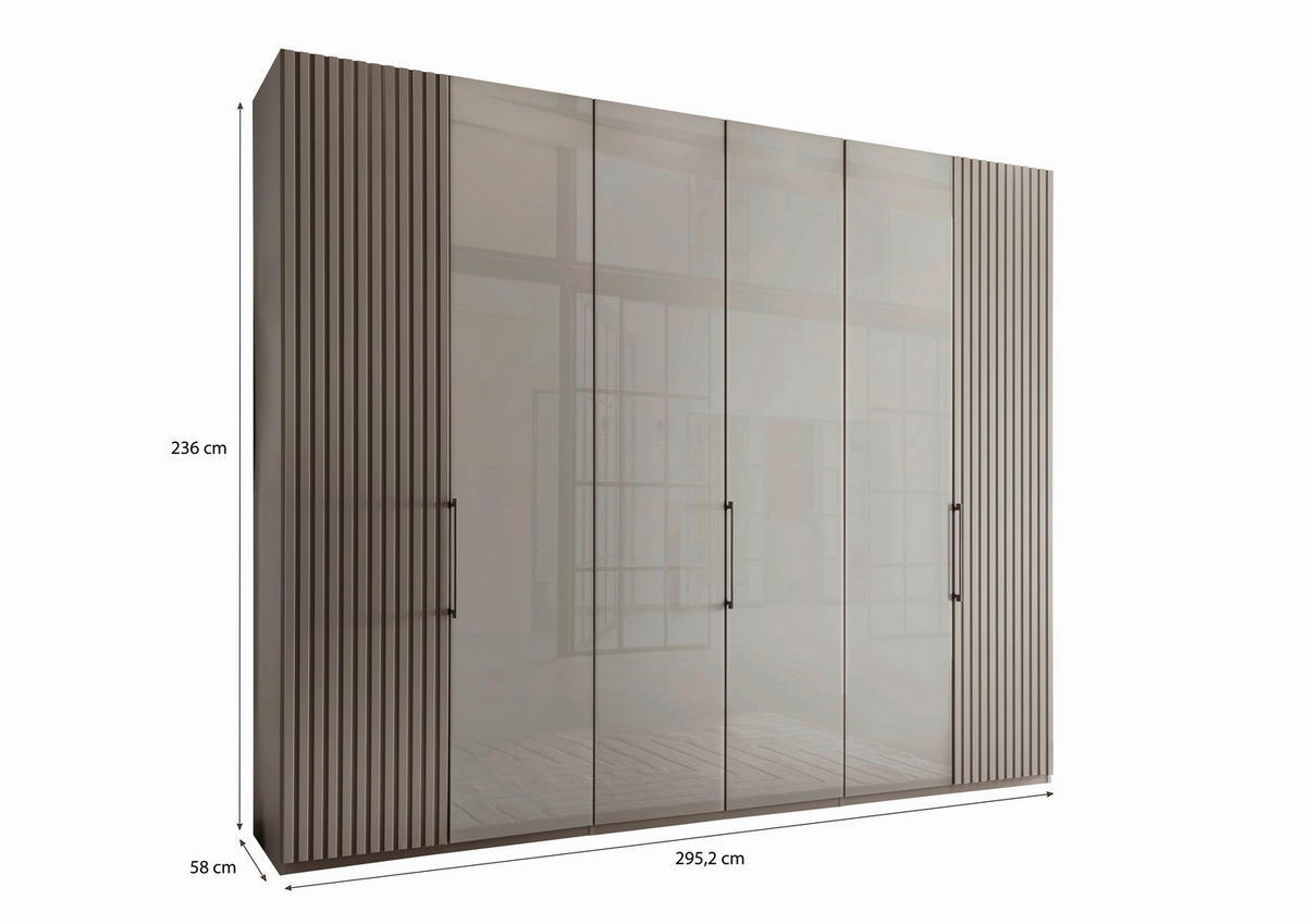 DREHTÜRENSCHRANK  in Hellgrau  - Schieferfarben/Hellgrau, Design, Glas/Holzwerkstoff (300/236/58cm) - Novel