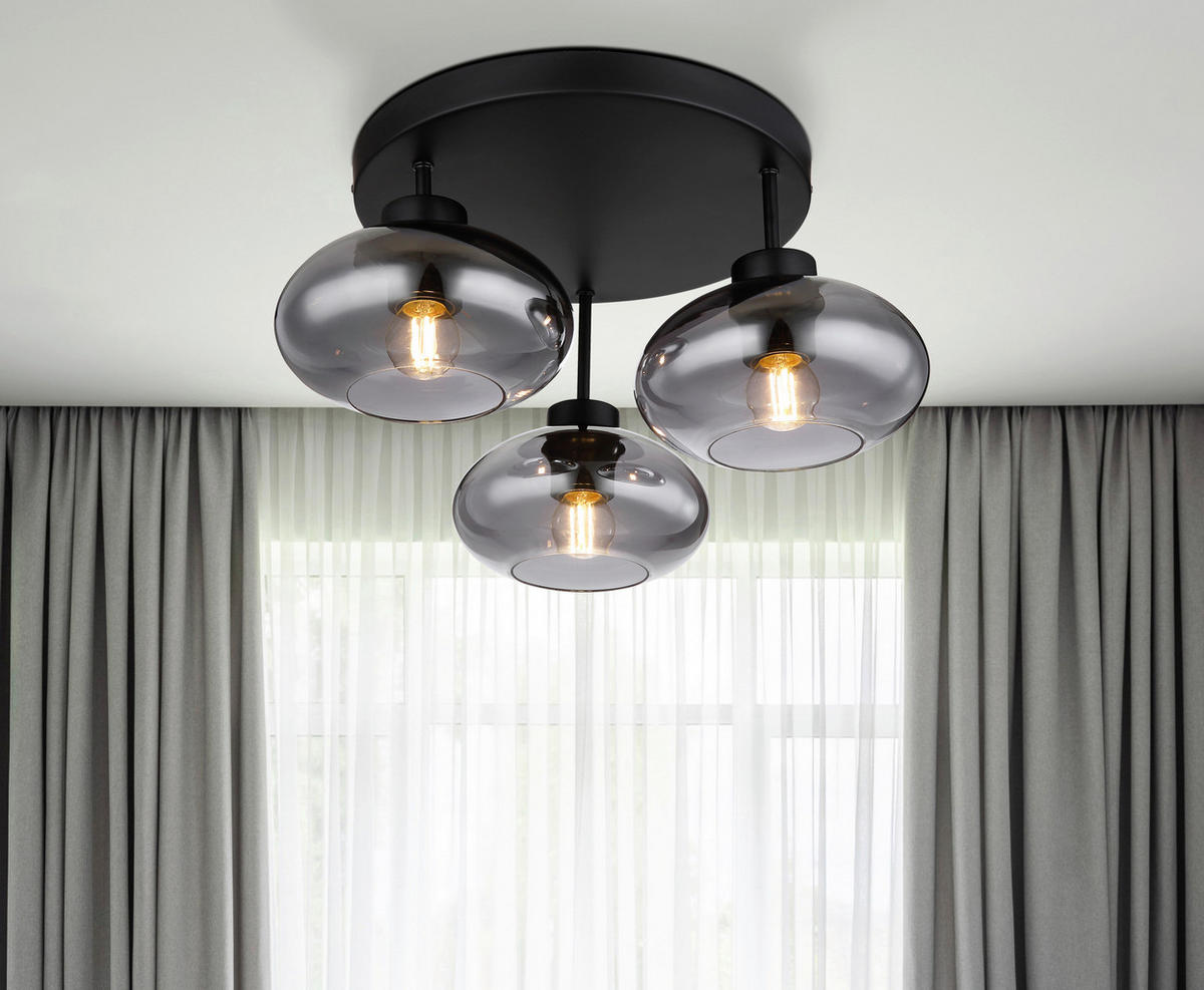 DECKENLEUCHTE  40/24 cm    - Schwarz, Design, Glas/Metall (40/24cm) - Novel