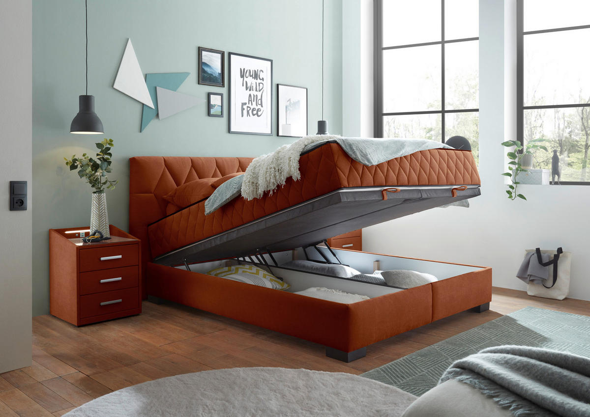BOXBETT 160/200 cm  in Cognac  - Cognac/Schwarz, Modern, Holzwerkstoff/Kunststoff (160/200cm) - MID.YOU