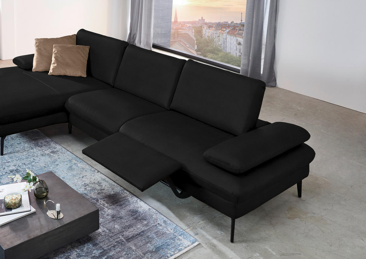ECKSOFA in Echtleder Schwarz  - Schwarz, Design, Leder/Metall (157/325cm) - Dieter Knoll