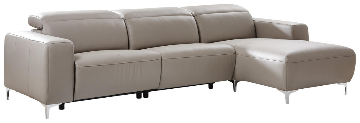 ECKSOFA Taupe Echtleder  - Taupe/Chromfarben, Design, Leder/Metall (292/177cm) - Pure Home Lifestyle