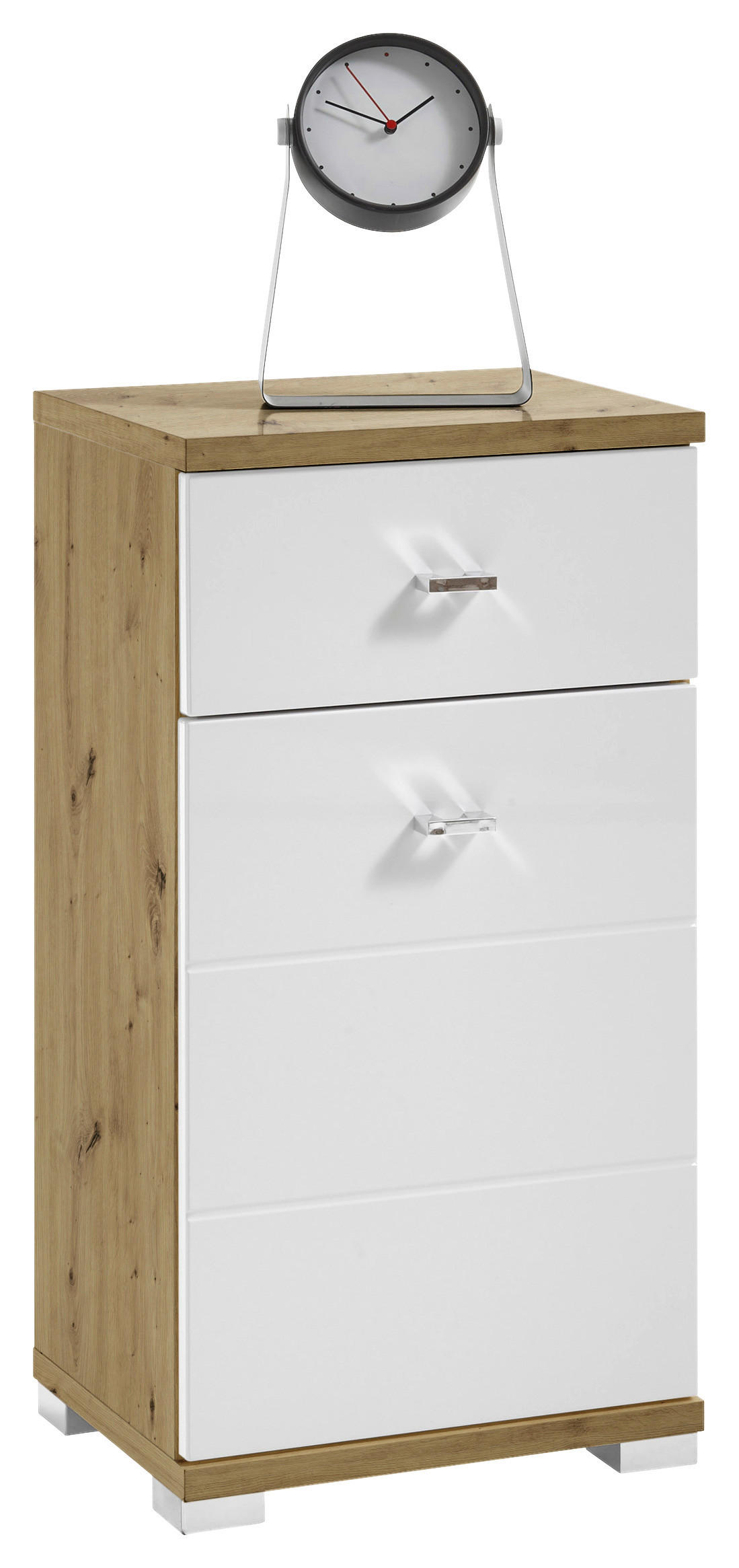Livetastic Unterschrank Eiche Artisan, Weiß Hochglanz 38x73x30 cm