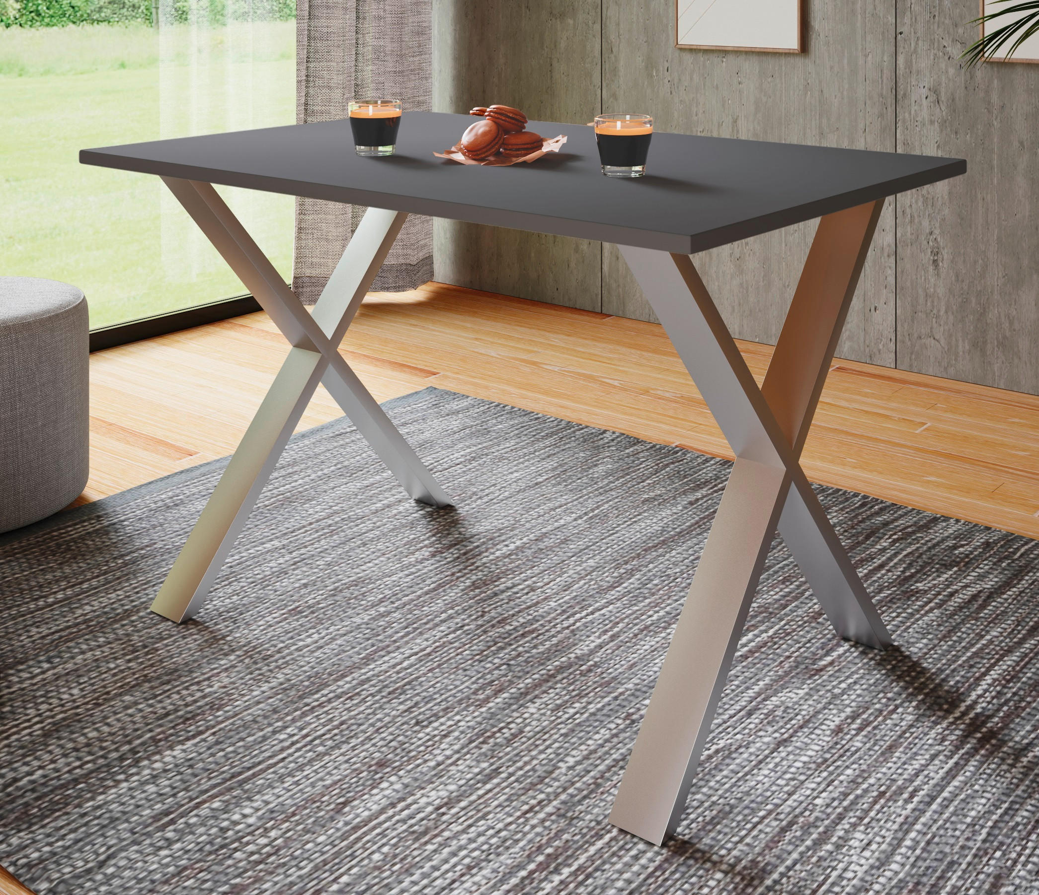SCHREIBTISCH  in Anthrazit, Silberfarben  - Anthrazit/Silberfarben, Design, Holzwerkstoff/Metall (160/76/80cm) - MID.YOU