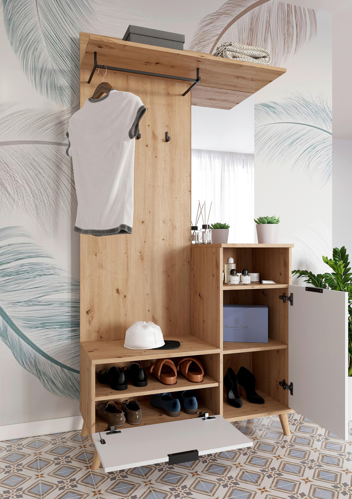 GARDEROBE  in 100/202/40 cm  - Weiß/Eiche Artisan, Design, Glas/Holzwerkstoff (100/202/40cm) - home24