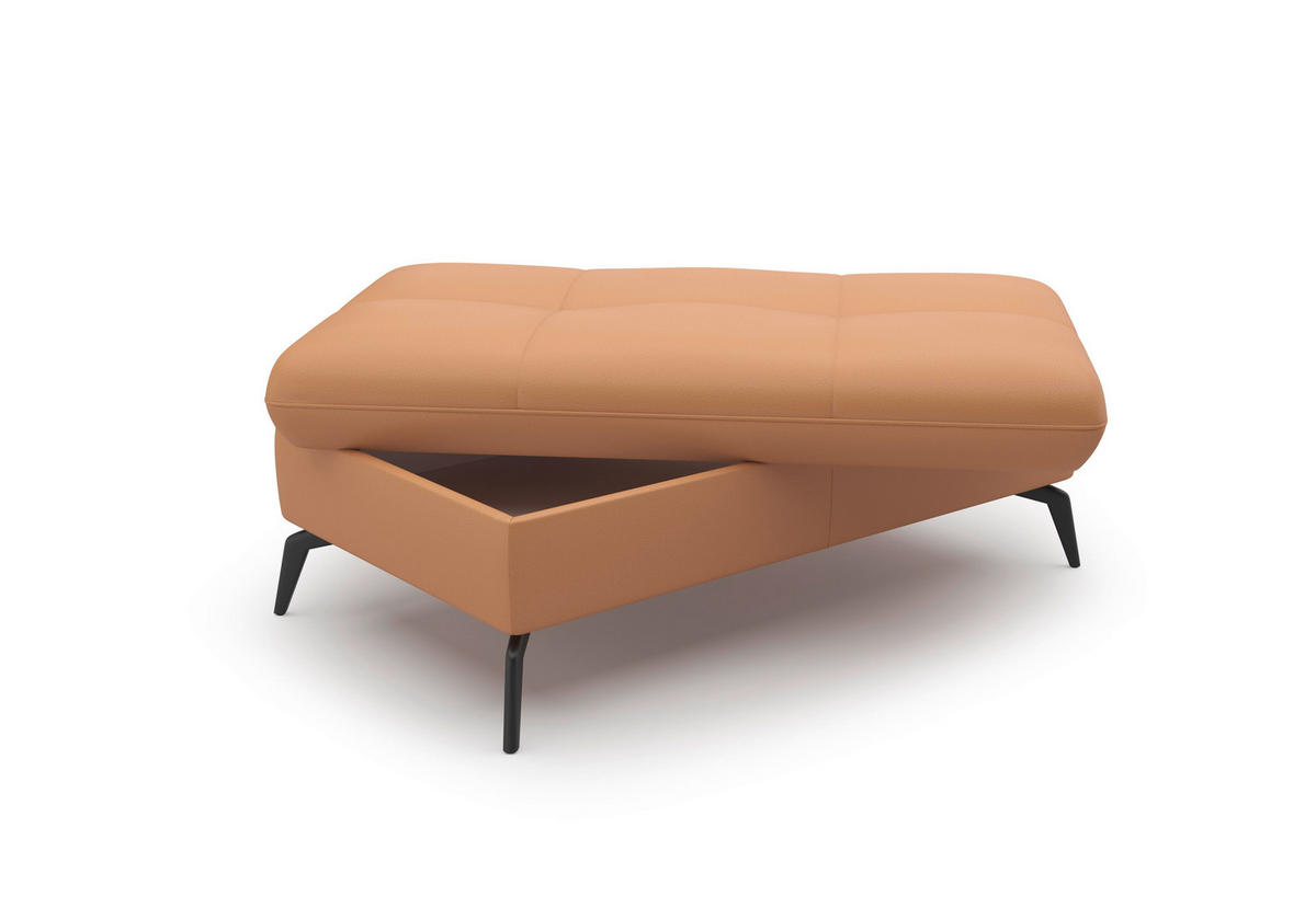 HOCKER in Leder Cappuccino  - Schwarz/Cappuccino, Konventionell, Leder/Metall (102/47/69cm) - Sit & More