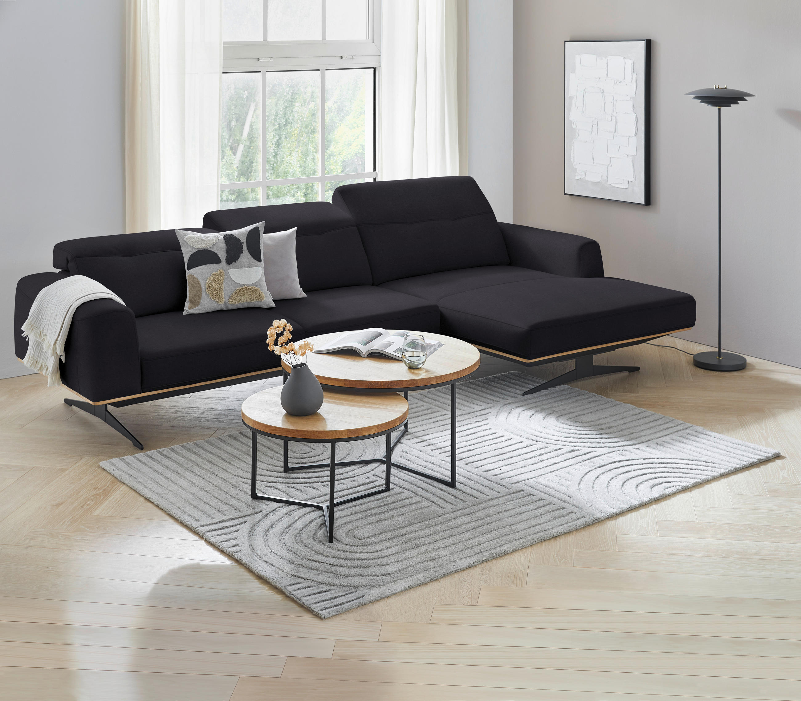 ECKSOFA in Echtleder Dunkelbraun  - Eichefarben/Dunkelbraun, Design, Leder/Holz (305/163cm) - Novel