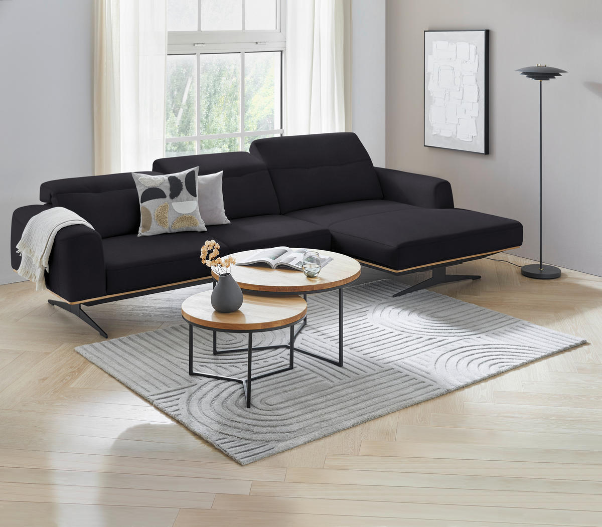 ECKSOFA in Echtleder Dunkelbraun  - Eichefarben/Dunkelbraun, Design, Leder/Holz (305/163cm) - Novel