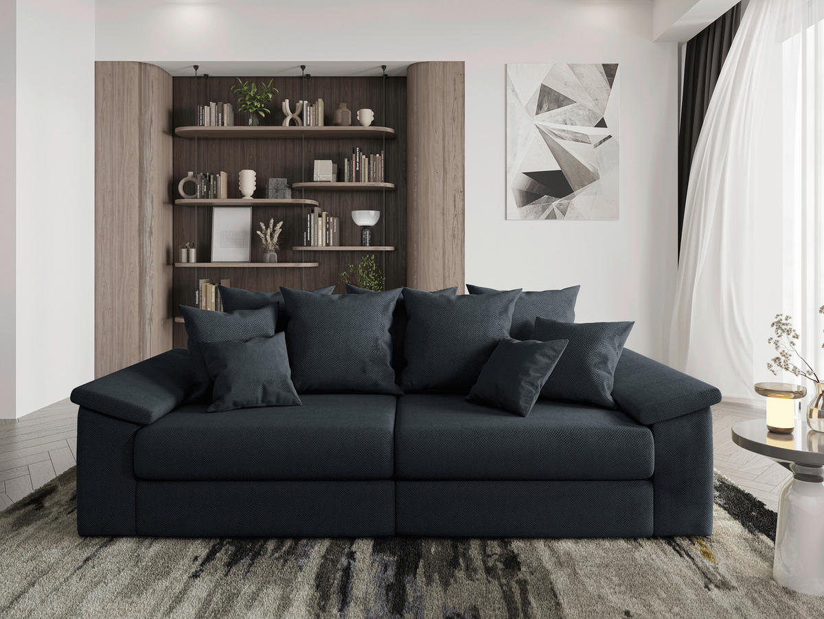 BIGSOFA TERMINI Velours, Webstoff Schwarz  - Beige/Schwarz, Design, Holz/Textil (260/98/123cm) - MID.YOU