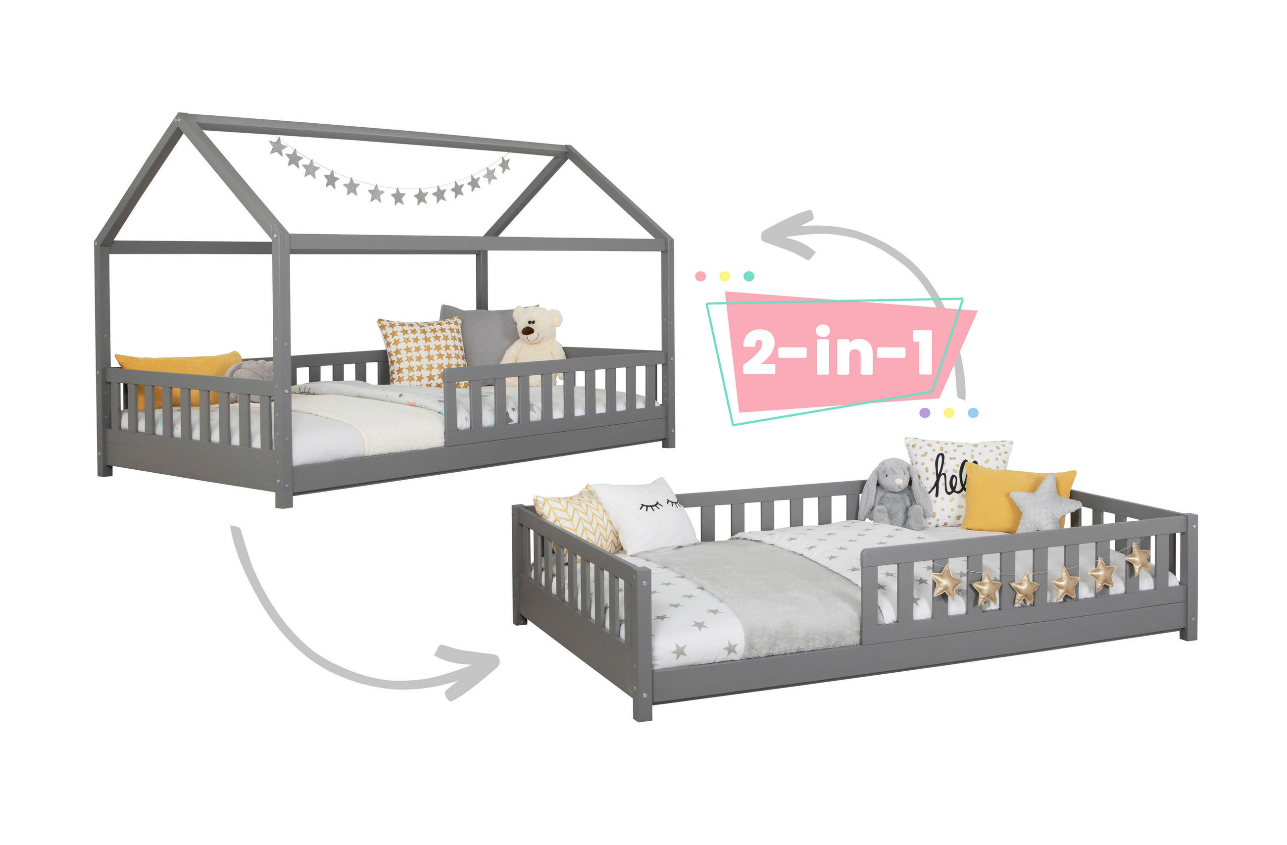 HAUSBETT 90/200 cm Hellgrau  - Hellgrau/Naturfarben, Modern, Holz (90/200cm) - MID.YOU