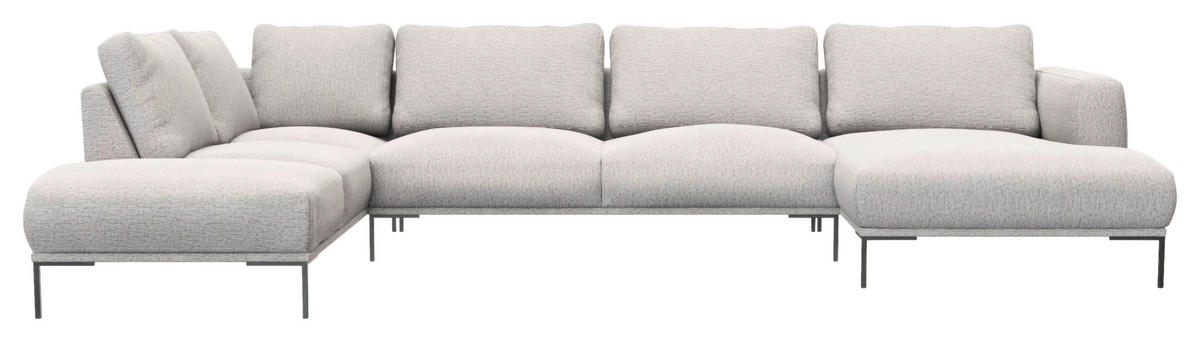 WOHNLANDSCHAFT Hellgrau Webstoff, Flachgewebe  - Hellgrau/Schwarz, Design, Textil/Metall (206/376/148cm) - Livetastic