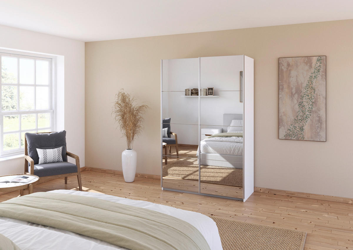 SCHWEBETÜRENSCHRANK  in Weiß  - Alufarben/Weiß, KONVENTIONELL, Glas/Holzwerkstoff (136/229/62cm) - Xora