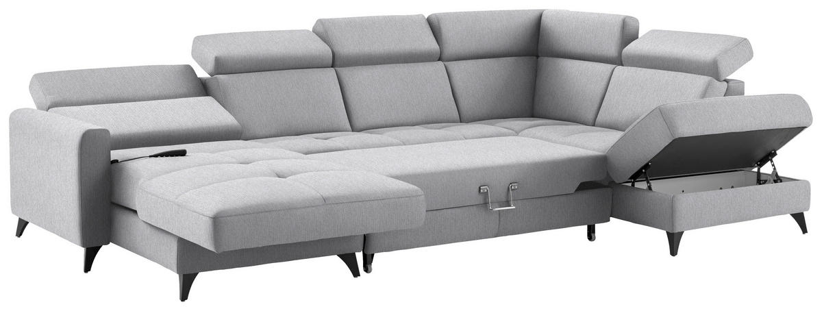 WOHNLANDSCHAFT Beldomo System in Flachgewebe Silberfarben  - Silberfarben/Schwarz, KONVENTIONELL, Textil/Metall (174/333/215cm) - Beldomo System