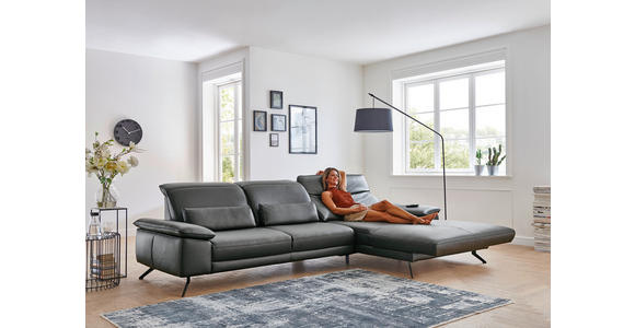 ECKSOFA  in Echtleder Anthrazit  193/332 cm  - Anthrazit/Schwarz, Design, Leder/Metall (193/332cm) - Dieter Knoll