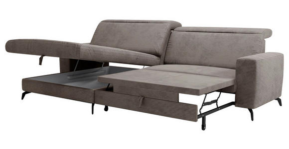 ECKSOFA inkl. Funktion Taupe Cord  - Taupe/Schwarz, KONVENTIONELL, Textil/Metall (178/290cm) - Cantus