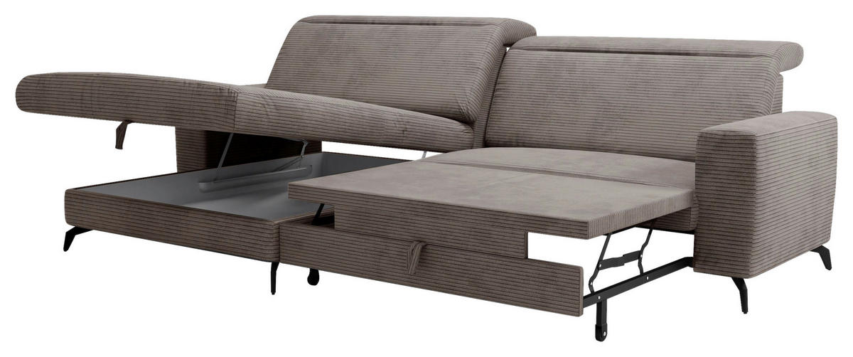 ECKSOFA inkl. Funktion Taupe Cord  - Taupe/Schwarz, KONVENTIONELL, Textil/Metall (178/290cm) - Cantus