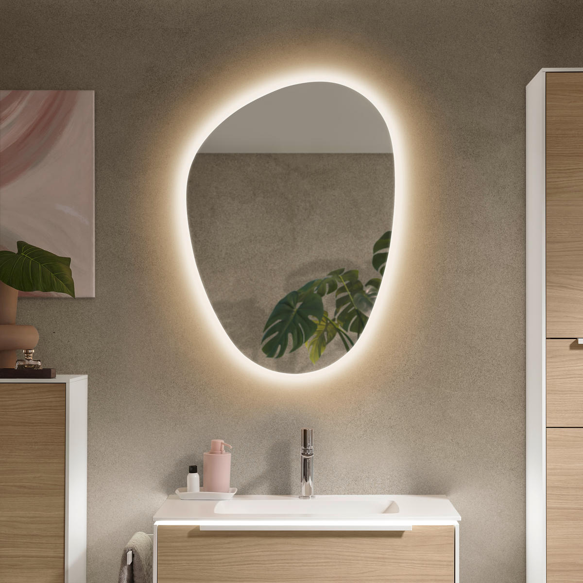 BADEZIMMER 3-teilig  in 80,5 cm  - Eichefarben/Weiß, Design, Holzwerkstoff/Stein (80,5cm) - Musterring