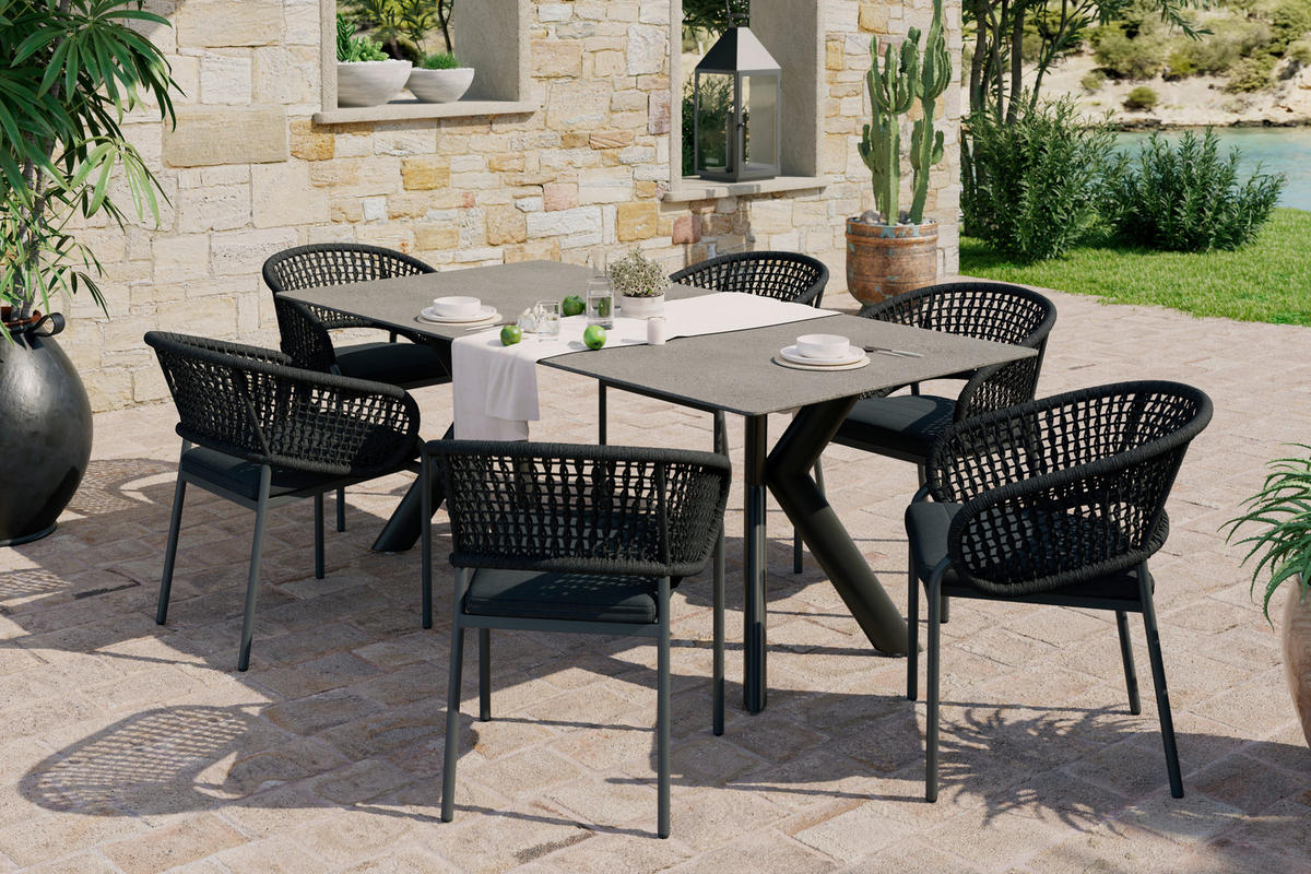 GARTENTISCH 200/100/76 cm Metall, Stein Anthrazit, Grau rechteckig  - Anthrazit/Grau, Modern, Stein/Metall (200/100/76cm) - Amatio