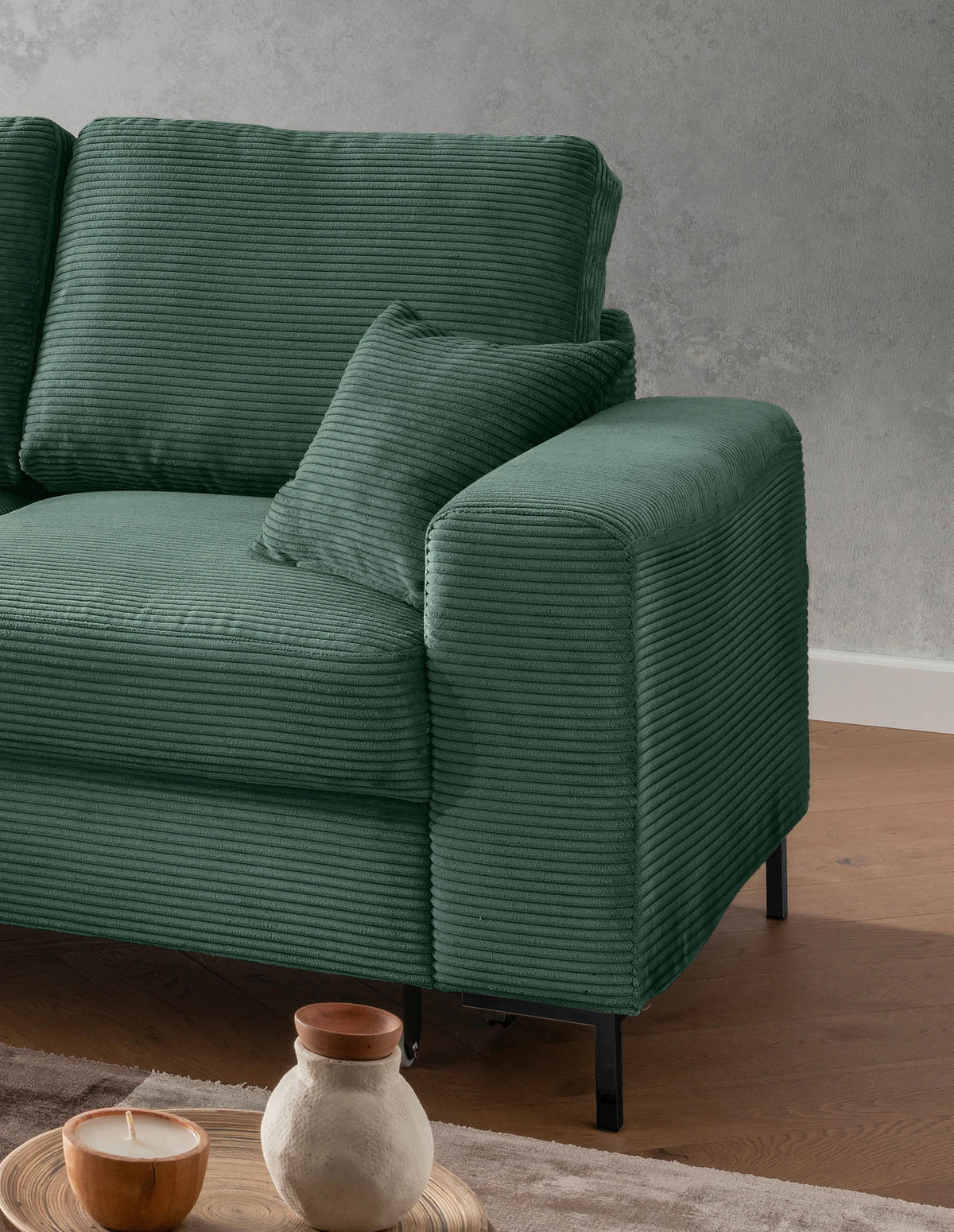 ECKSCHLAFSOFA  mit Rücken echt Cord Dunkelgrün  - Dunkelgrün/Schwarz, KONVENTIONELL, Textil/Metall (143/237cm) - Livetastic