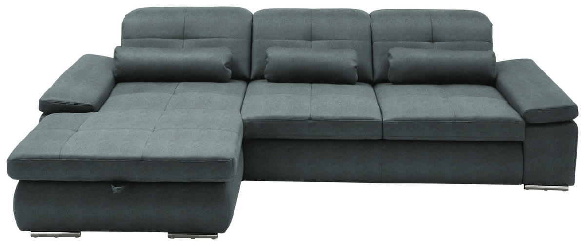 ECKSOFA  in Flachgewebe Blaugrau  195/309 cm  - Chromfarben/Blaugrau, Design, Textil (195/309cm) - Beldomo Style
