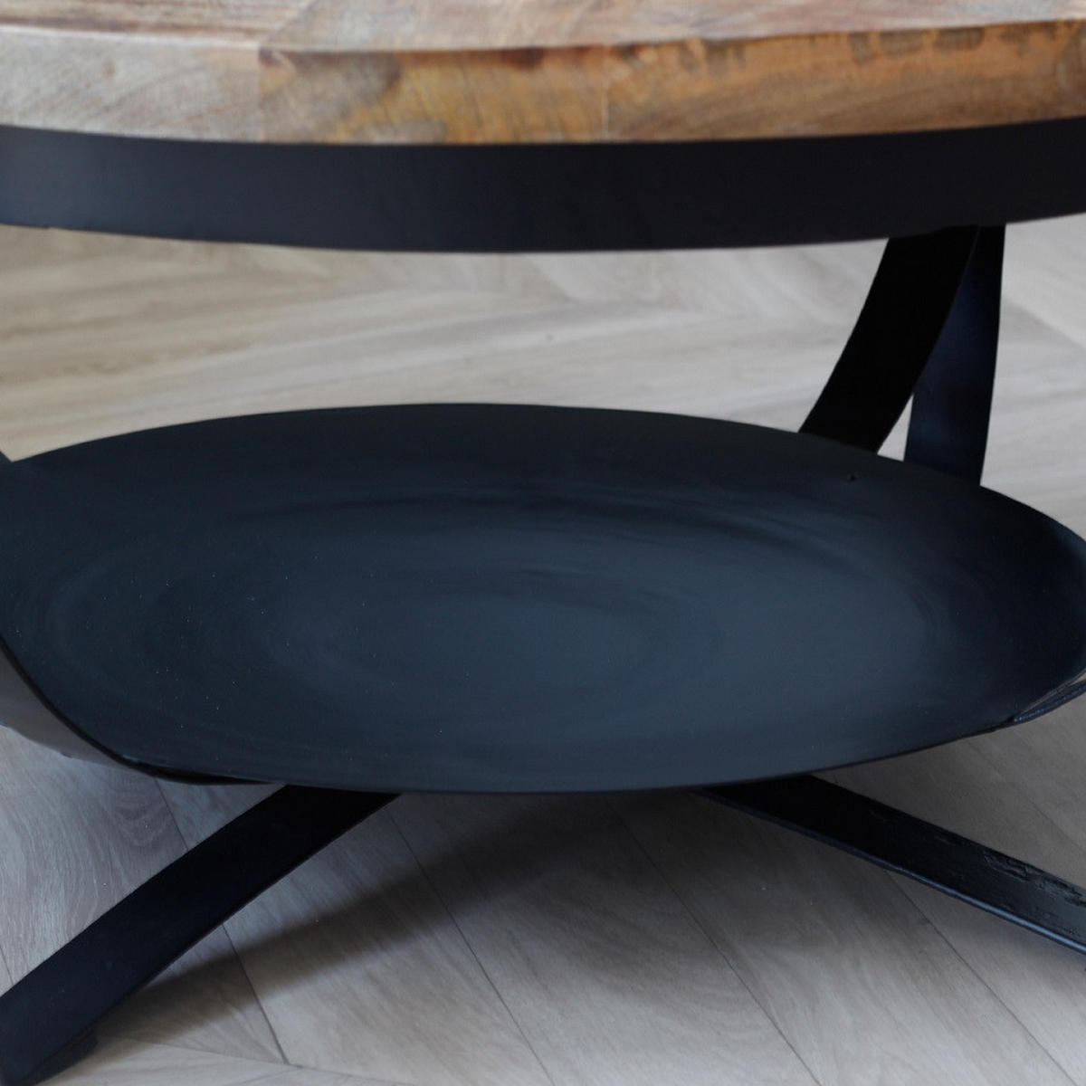 COUCHTISCH Mangoholz massiv 70/70/35 cm rund Braun  - Schwarz/Braun, LIFESTYLE, Holz/Metall (70/70/35cm) - MID.YOU