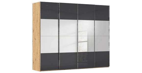 SCHWEBETÜRENSCHRANK 271/223/68 cm 4-türig Schwarz, Eiche Artisan  - Chromfarben/Schwarz, Design, Glas/Holzwerkstoff (271/223/68cm) - Novel