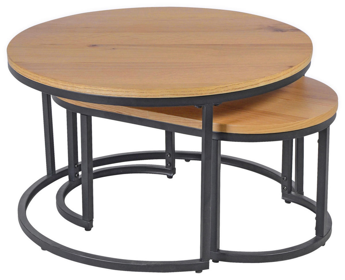 COUCHTISCHSET in Holz, Metall, Holzwerkstoff 70/70/42 cm  - Eichefarben/Schwarz, KONVENTIONELL, Holz/Holzwerkstoff (70/70/42cm) - Stylife