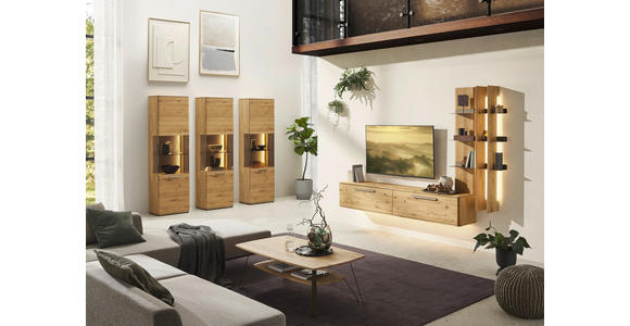 LOWBOARD  211,9/37/37,1 cm  Typenauswahl, umfangreiches Zubehör erhältlich, hängend  - Wildeiche/Bronzefarben, Natur, Holz/Metall (211,9/37/37,1cm) - Valnatura