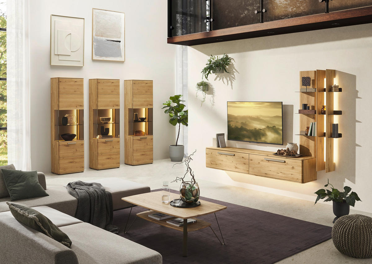 LOWBOARD  211,9/37/37,1 cm  Typenauswahl, umfangreiches Zubehör erhältlich, hängend  - Wildeiche/Bronzefarben, Natur, Holz/Metall (211,9/37/37,1cm) - Valnatura