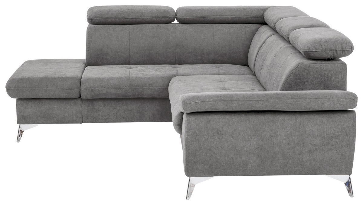 ECKSOFA Grau Mikrofaser  - Chromfarben/Grau, KONVENTIONELL, Textil/Metall (209/256cm) - Livetastic