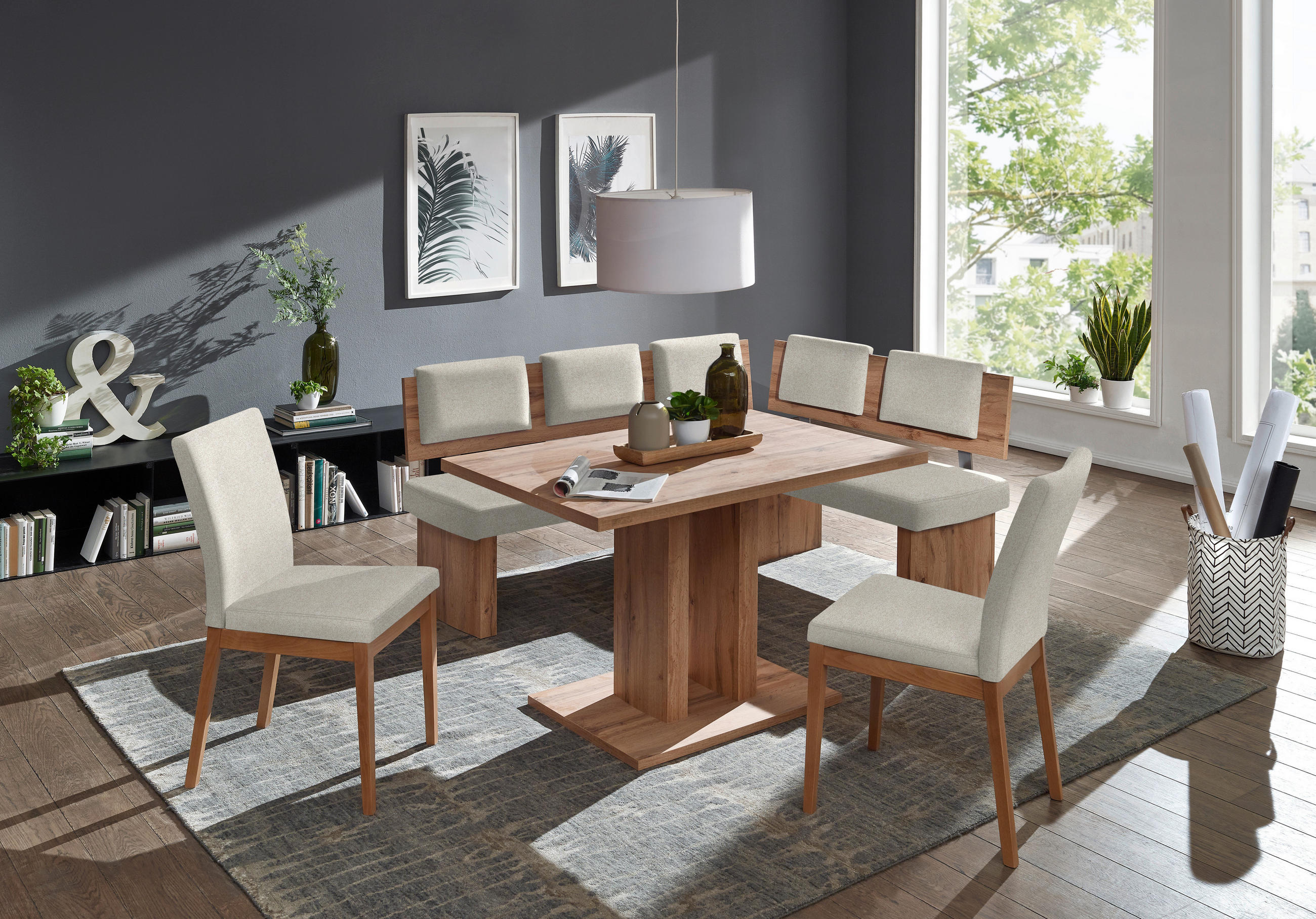 STUHL in Holz, Textil Eichefarben, Sandfarben  - Sandfarben/Eichefarben, KONVENTIONELL, Holz/Textil (47/95/60cm) - Cantus