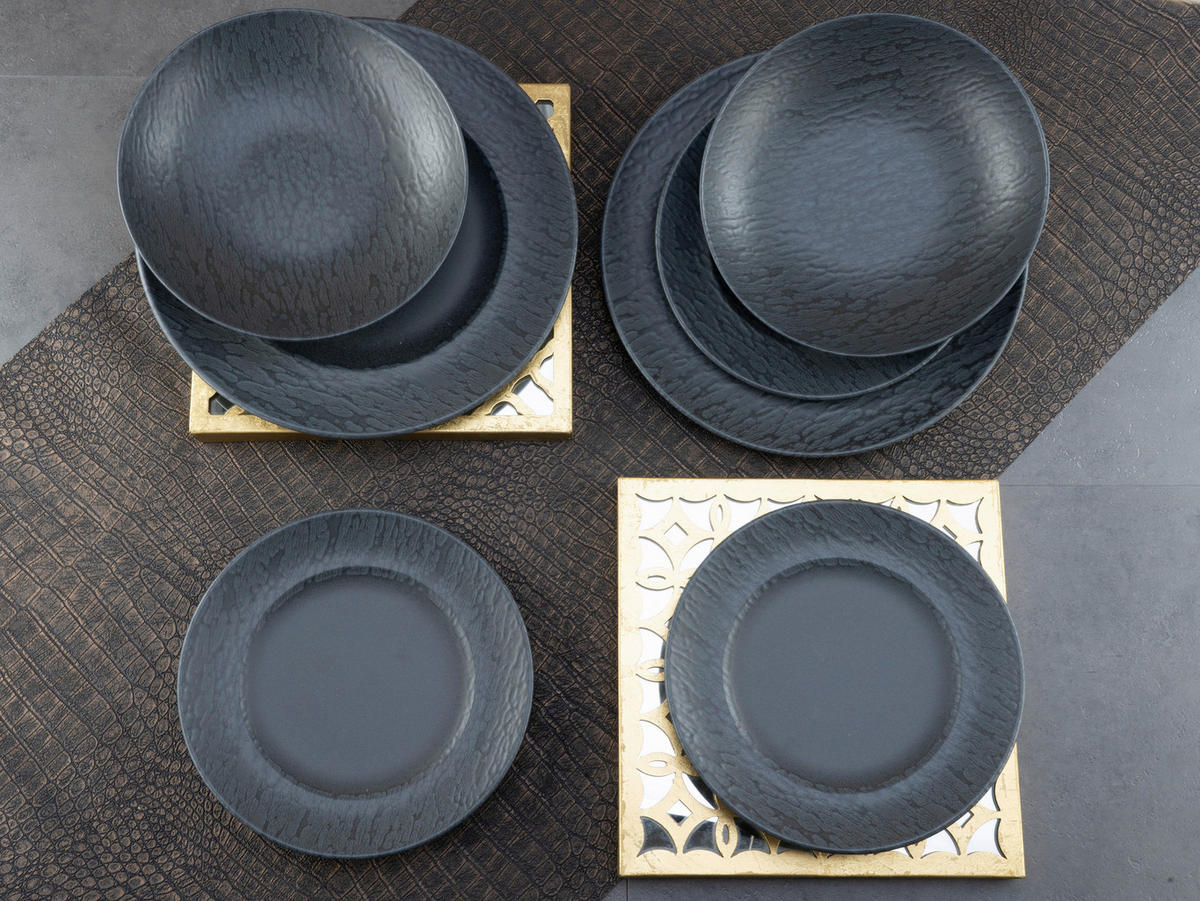 TAFELSERVICE Schwarz 12-teilig  - Schwarz, MODERN, Keramik (43/40/37cm) - Creatable