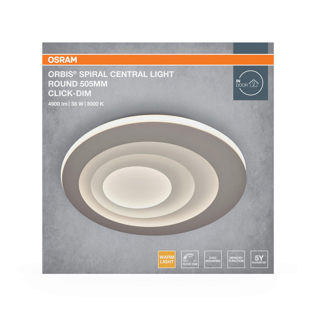 LED-DECKENLEUCHTE Orbis Spiral 50,5/6 cm   - Grau, Design, Kunststoff/Metall (50,5/6cm) - Osram