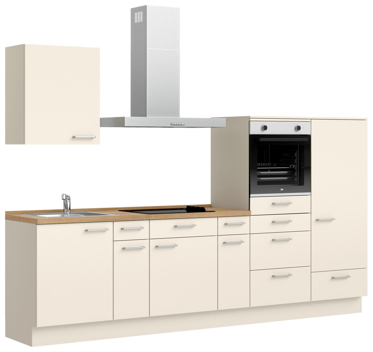 KÜCHENBLOCK Touch 300 cm  in Eichefarben, Magnolie  - Edelstahlfarben/Eichefarben, MODERN, Holzwerkstoff/Metall (300cm) - Nobilia