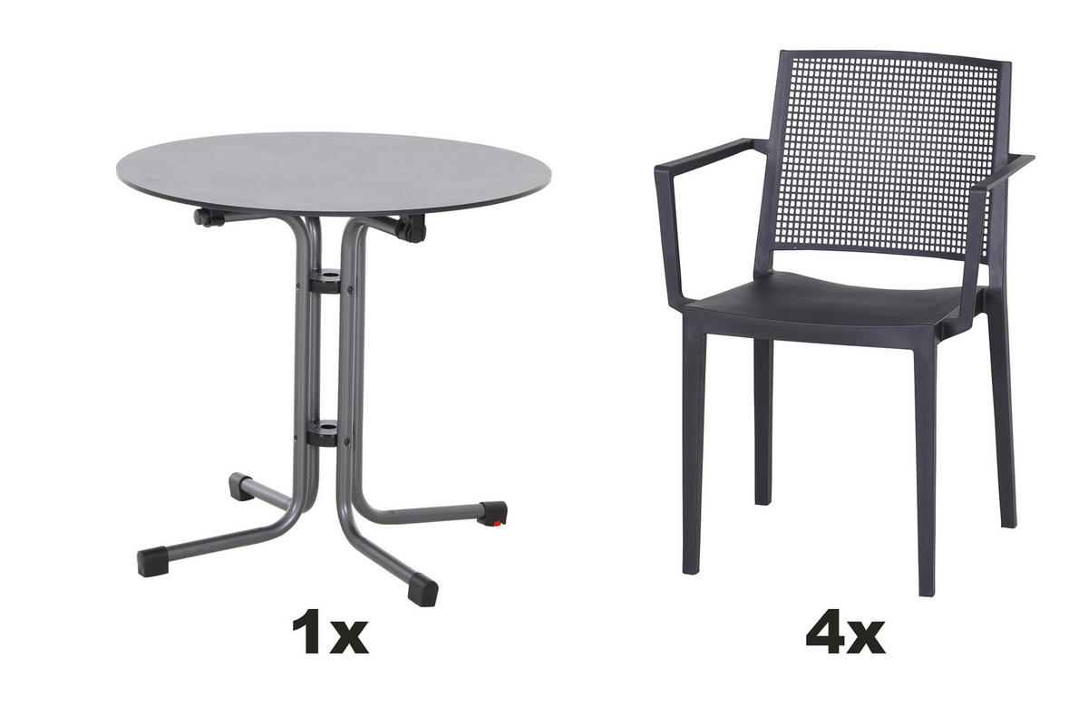 GARTENGARNITUR 5-teilig  - Anthrazit, Basics, Holzwerkstoff/Kunststoff (80/80/80cm) - Siena Garden