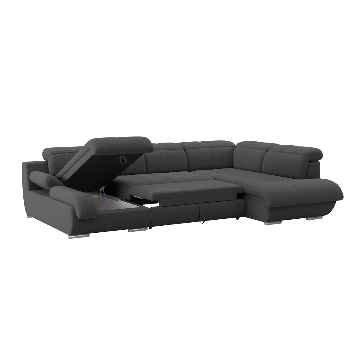 WOHNLANDSCHAFT MULTI Schwarz Chenille  - Chromfarben/Schwarz, MODERN, Textil/Metall (184/345/228cm) - Livetastic