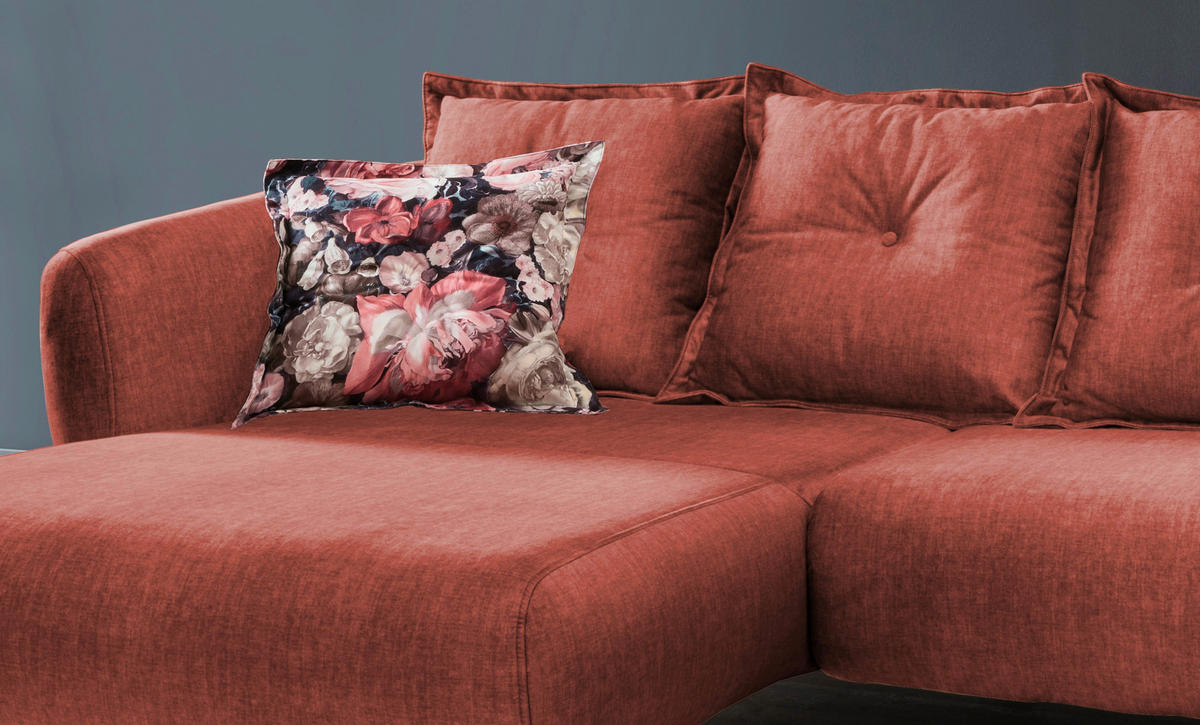 ECKSOFA in Velours Koralle, Multicolor  162/277 cm  - Koralle/Multicolor, MODERN, Holz/Textil (162/277cm) - Livetastic