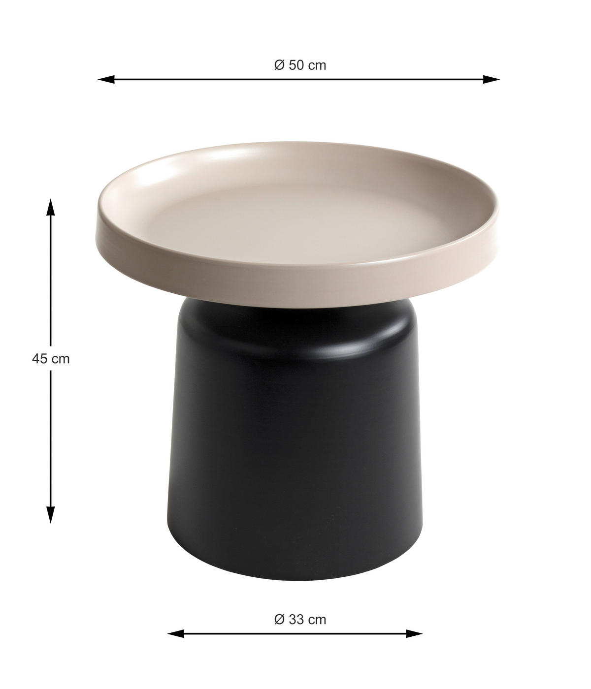 BEISTELLTISCH 50/50/45 cm Schwarz, Hellgrau rund  - Hellgrau/Schwarz, Trend, Metall (50/50/45cm)