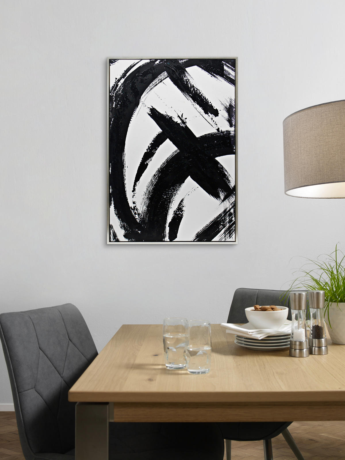 OLEJOMAĽBA, abstraktné, 70/100 cm  - čierna/biela, Trend, kompozitné drevo/textil (70/100cm) - Monee