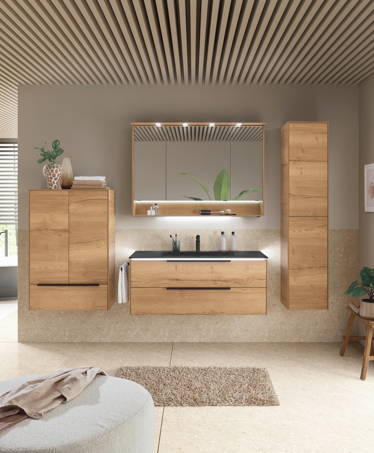 MIDISCHRANK 72/109/33 cm  - Eichefarben/Schwarz, Design, Glas/Holzwerkstoff (72/109/33cm) - Musterring