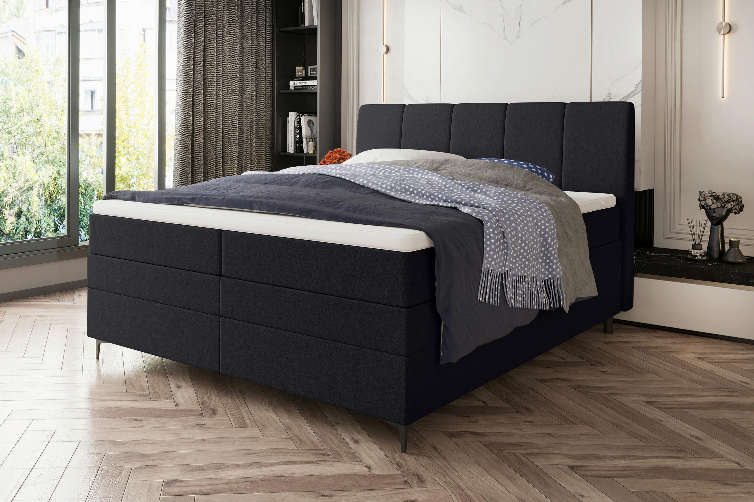 BOXSPRINGBETT 180/200 cm  in Schwarz  - Schwarz, KONVENTIONELL, Textil/Metall (180/200cm) - Carryhome