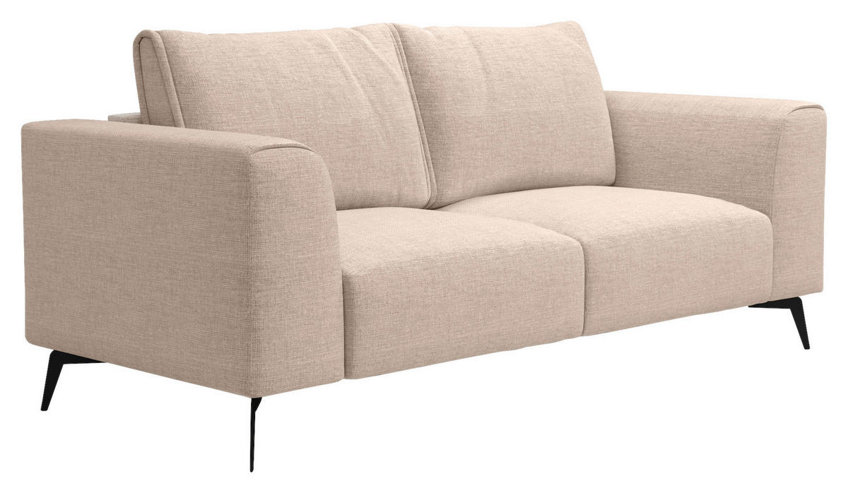 2-SITZER-SOFA in beflockt Beige  - Beige/Schwarz, Design, Holz/Textil (186/88/90cm) - MID.YOU